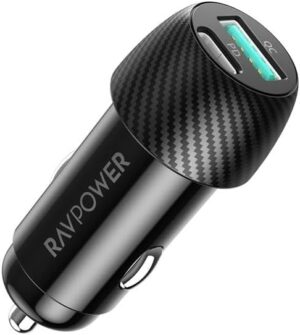 ⁦شاحن سيارة راف باور RP-VC030 – 49 واط، منفذين (USB-A و USB-C)، أسود – ضمان 18 شهر⁩ - الصورة ⁦2⁩