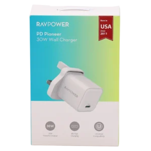 ⁦شاحن جداري راف باور RP-PC169 – منفذ USB-C واحد، بقوة 30 واط، أبيض⁩ - الصورة ⁦3⁩