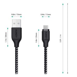 ⁦كابل AUKEY Micro-USB مضفر – 1.2 متر – أسود وأبيض (موديل CB-AM1)⁩ - الصورة ⁦2⁩