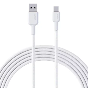 ⁦كابل AUKEY USB-A إلى USB-C مضفر نايلون – 1 متر – أبيض (موديل CB-NAC1)⁩ - الصورة ⁦2⁩